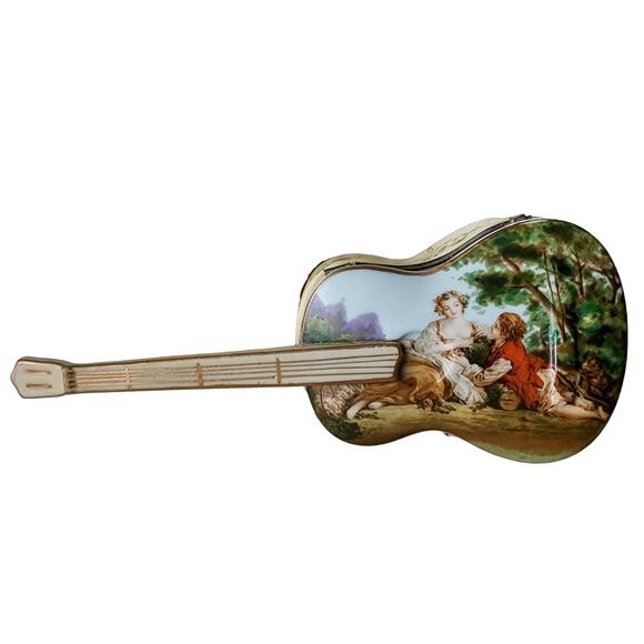 Vintage Porcelain Japanese Music Box Trinket Violin Flower Shaped Lego Brand - Picture 1 of 16
